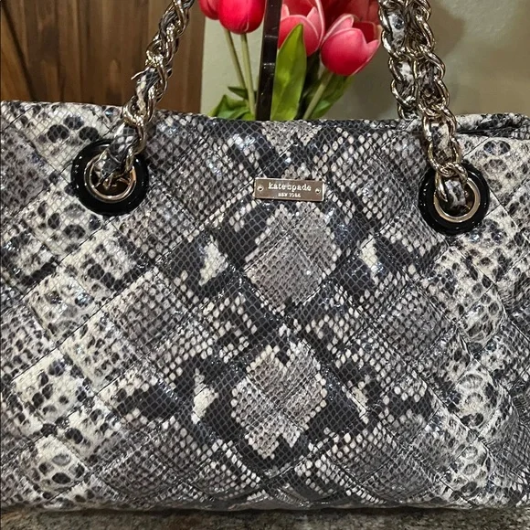 Kate Spade EUC Large Satchel Quilted Snakeskin-Embossed Gold-Tone Hardware - Picture 2 of 11